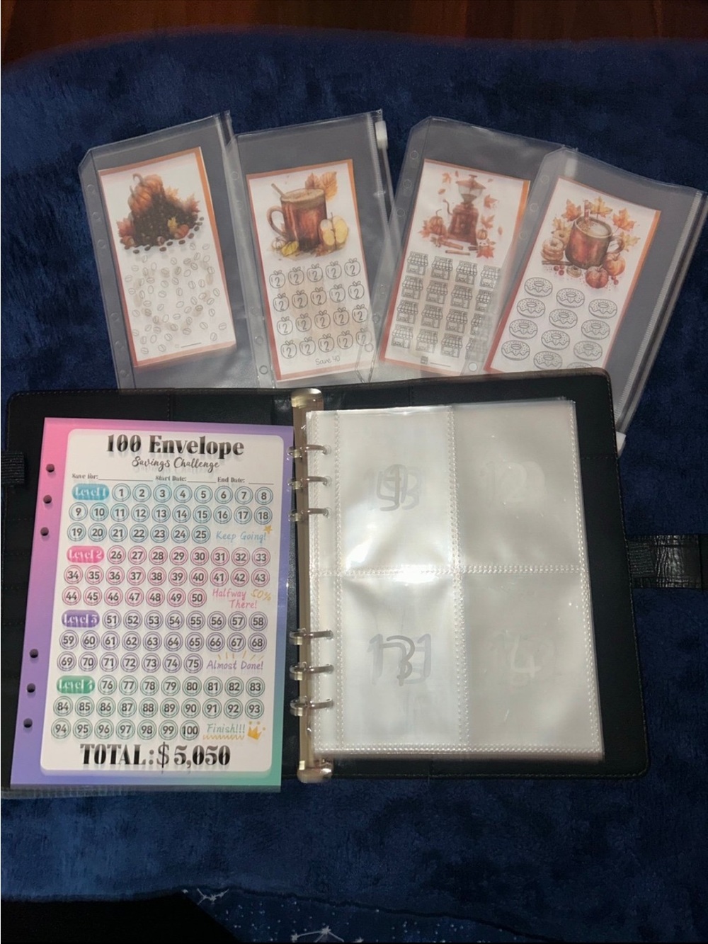 Money Saving Envelope Tracker in Black Binder with Autumn Inserts